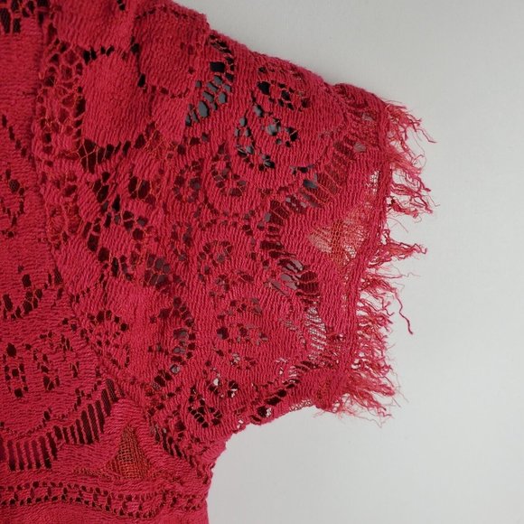 Free People Womens Lace Peplum Dress Deep Pink Red Size 2 Cotton - Picture 4 of 8